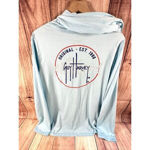 Guy Harvey Men Pullover Hoodie MEDIUM Turqoise Blue Long Sleeve Lightweight MED
